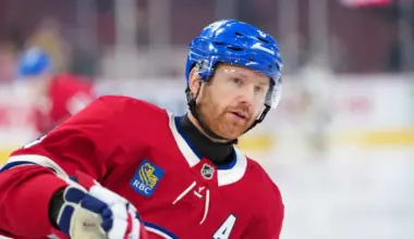 Montreal Canadiens defenseman Mike Matheson (8) skates during the warmup before the game against the Vegas Golden Knights at the Bell Centre.