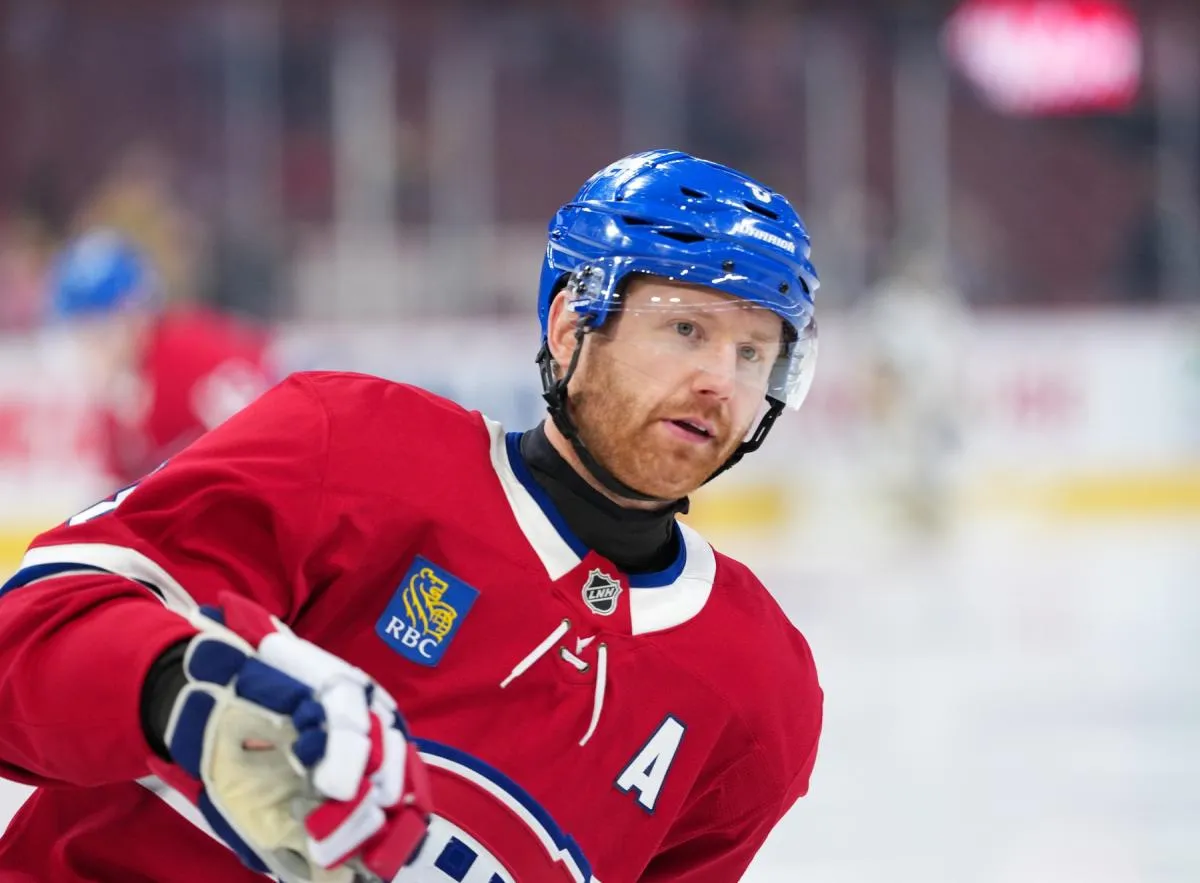 Montreal Canadiens defenseman Mike Matheson (8) skates during the warmup before the game against the Vegas Golden Knights at the Bell Centre.