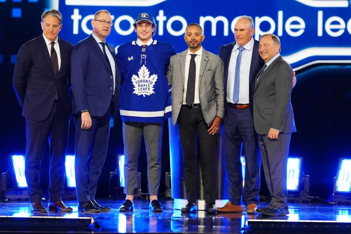 Ben Danford is selected by the Toronto Maple Leafs with the 31st overall pick in the first round of the 2024 NHL Draft at The Sphere