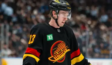 Vancouver Canucks forward Jonathan Lekkerimaki (23) during a stop in play against the Toronto Maple Leafs in the second period at Rogers Arena.