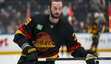 Vancouver Canucks defenseman Marcus Pettersson (29) skates during warm ups prior to a game against the Edmonton Oilers at Rogers Arena.