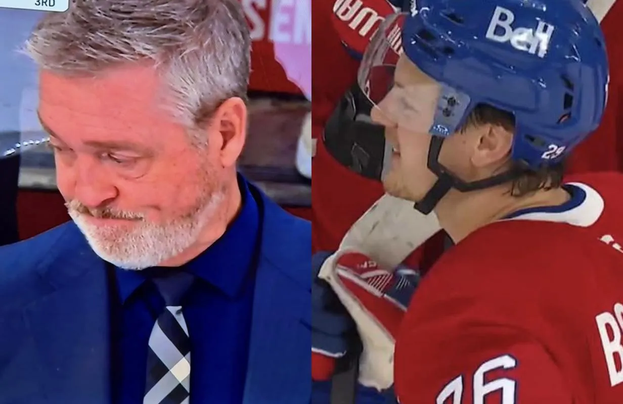 Islanders head coach Patrick Roy and Zach Bolduc