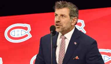 Montreal Canadiens general manager Marc Bergevin announces the third overall pick in the first round of the 2018 NHL Draft at American Airlines Center.
