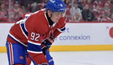 Montreal Canadiens forward Patrik Laine (92) prepares for a face off against the Seattle Kraken during the first period at the Bell Centre.