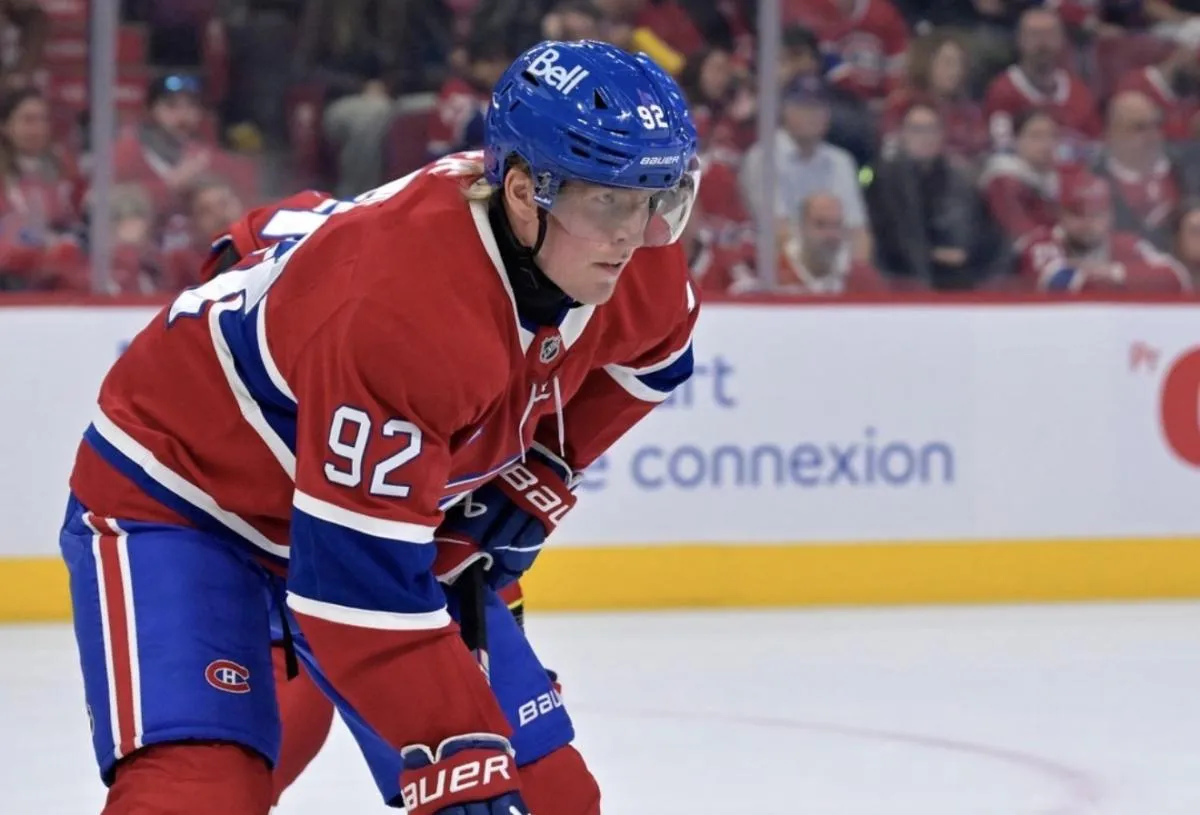 Montreal Canadiens forward Patrik Laine (92) prepares for a face off against the Seattle Kraken during the first period at the Bell Centre.