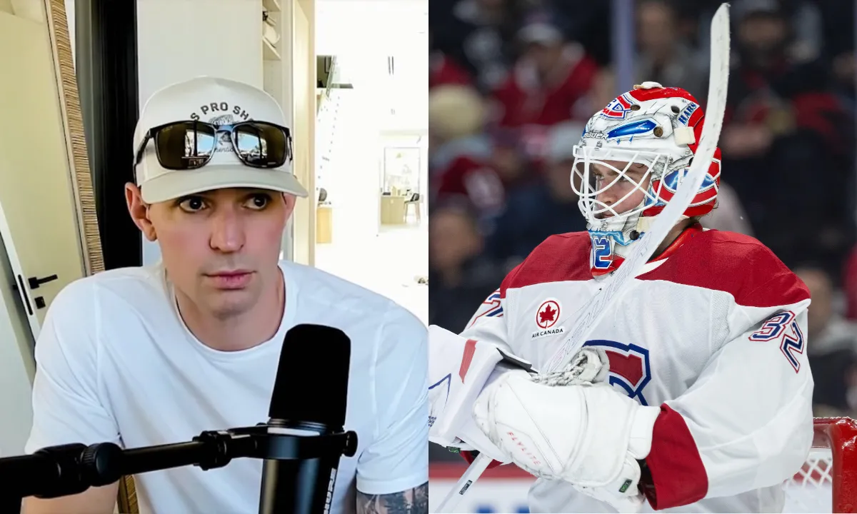 Montreal Canadiens goalie Jacob Fowler (32) looks up the ice prior to the start of game against the Ottawa Senators at the Canadian Tire Centre.