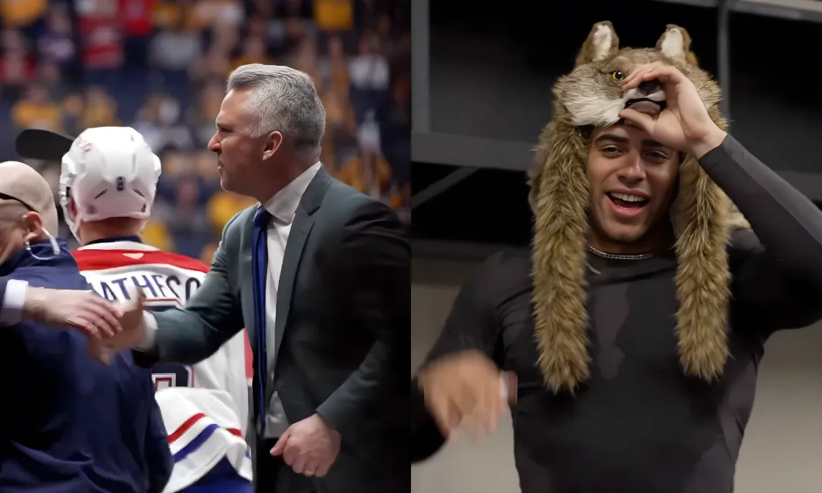 Photo of Martin St-Louis and Jayden Struble following the win over Nashville.