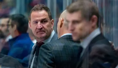 Vancouver Canucks assistant coach Adam Foote on the bench against the Edmonton Oilers in the second period at Rogers Arena.