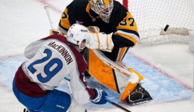 MacKinnon scores NHL-leading 46th goal as Avalanche cruise past wobbling Penguins 6-2 | National Sports