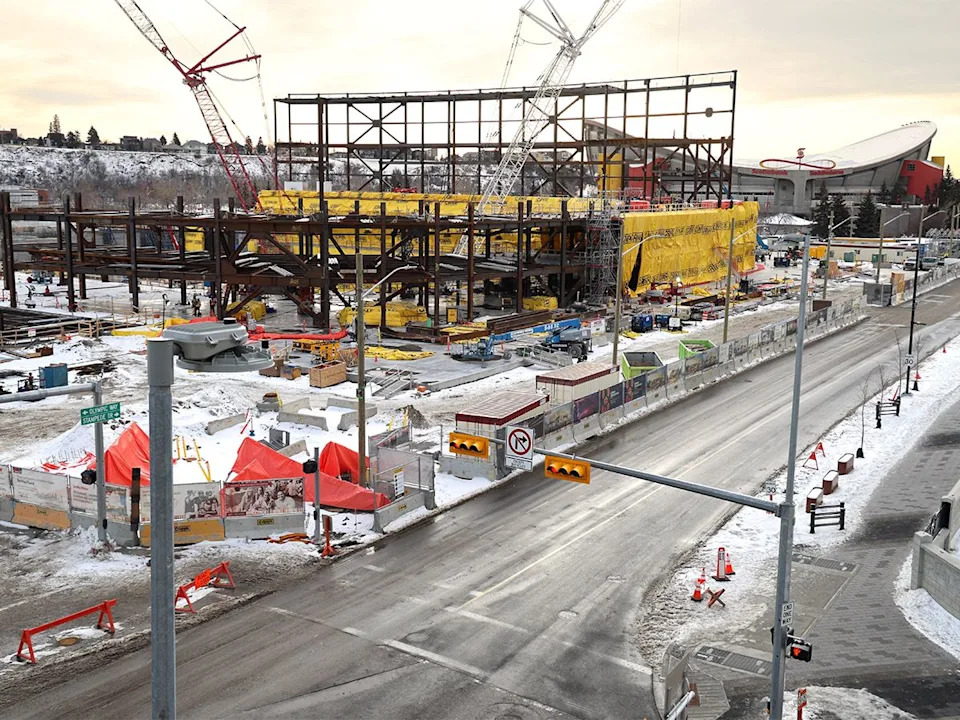 Construction continued on the new Scotia Place event centre project in Calgary on Tuesday, Dec. 30, 2025.