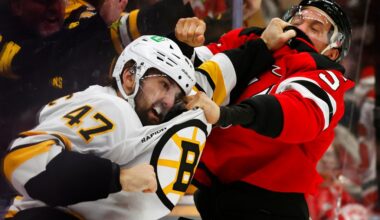 Bruins blow two-goal lead, lose to Devils in wild OT