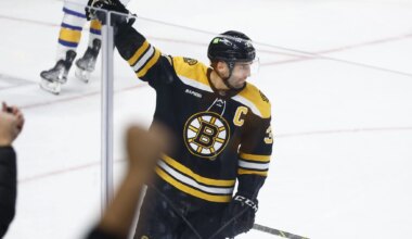 Patrice Bergeron Works with Bruins at Practice