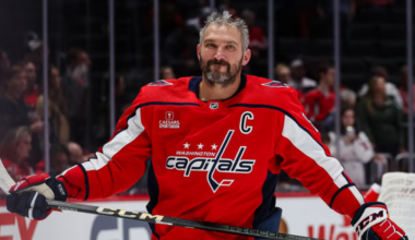 Alex Ovechkin 'C' #8 skating during warmups for the Washington Capitals