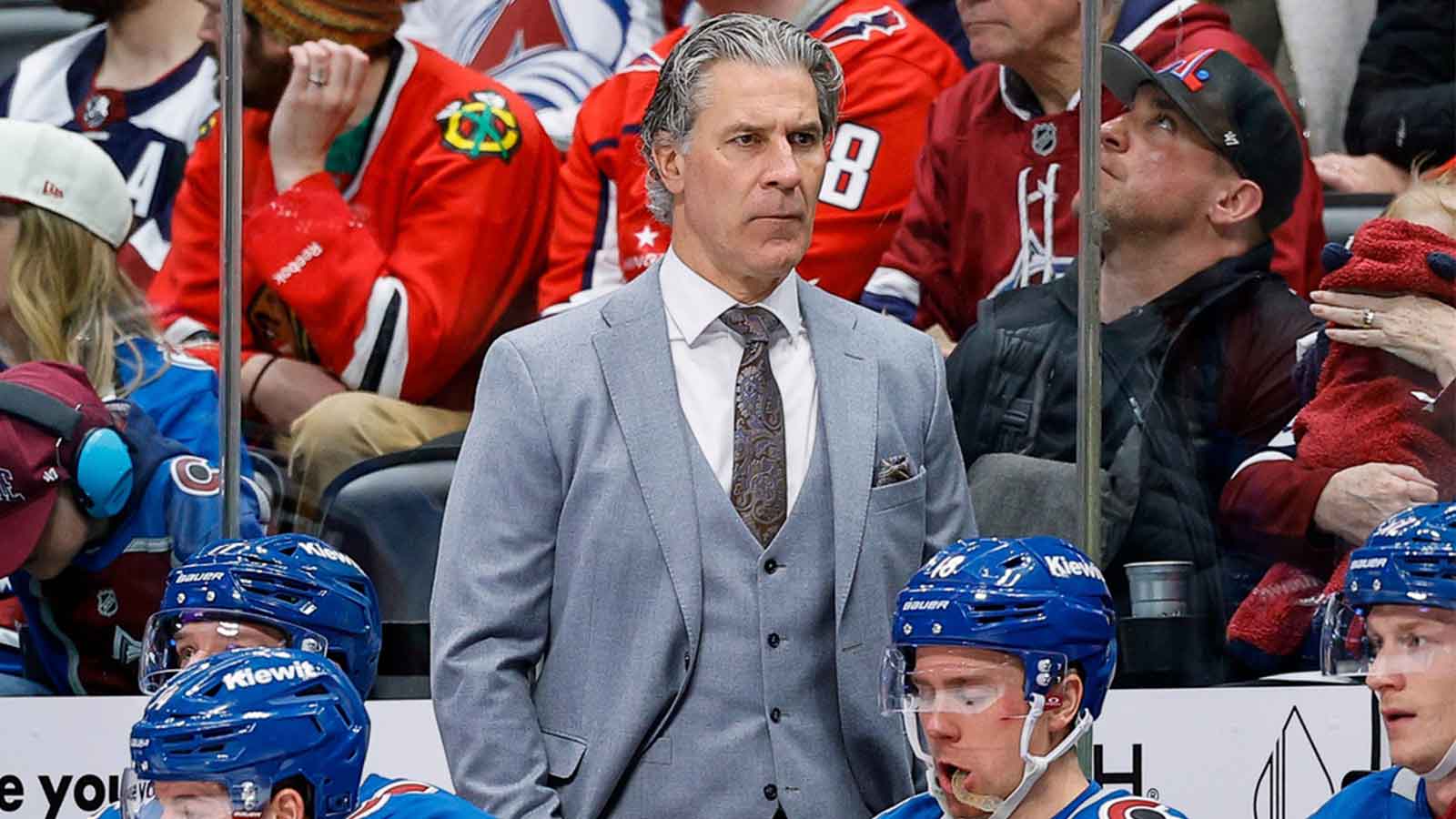 Colorado Avalanche head coach Jared Bednar looks on in the first period against the Washington Capitals at Ball Arena. 