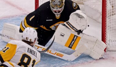 Bruins, Jeremy Swayman hang on for narrow win over Penguins
