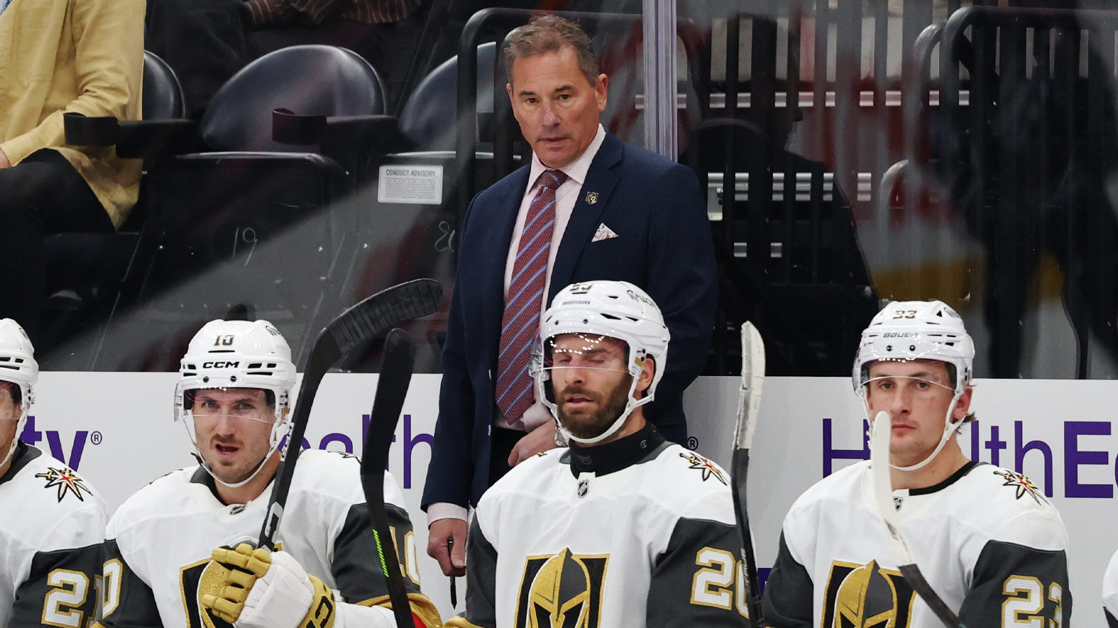 Vegas Golden Knights head coach Bruce Cassidy watches play against the Utah Mammoth during the third period at Delta Center.