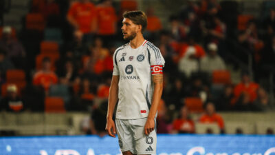 Chicago Fire FC's Anton Salétros wearing the captain's armband in his MLS debut against the Houston Dynamo at Shell Energy Stadium