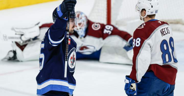 Scheifele scores twice on milestone night but Winnipeg Jets fall 3-2 to Avalanche - Winnipeg