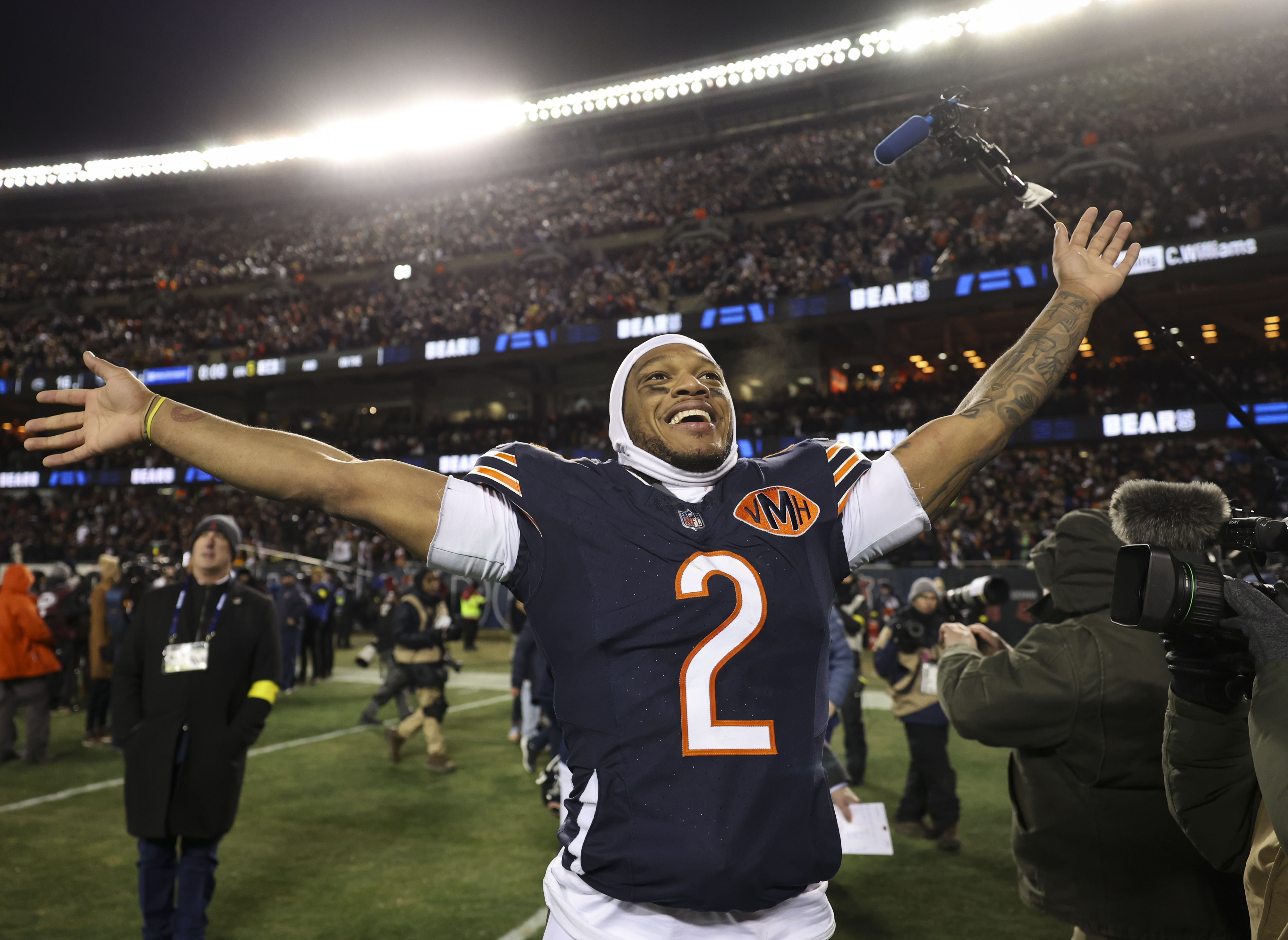 Bears wide receiver DJ Moore celebrates his game-winning touchdown catch...