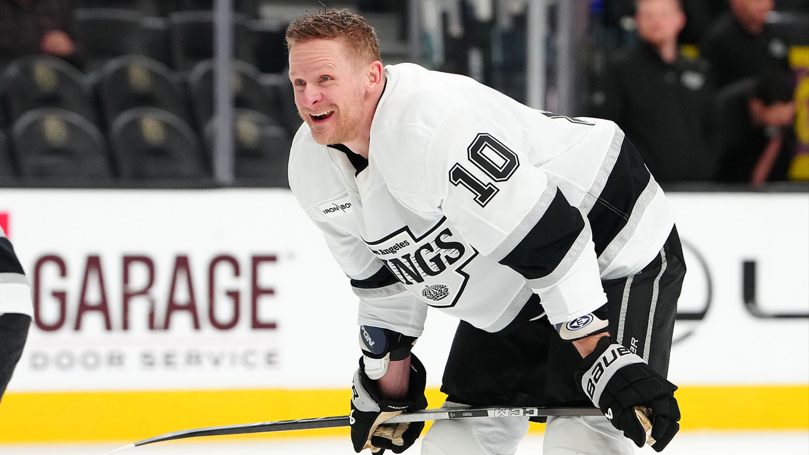 Los Angeles Kings right wing Corey Perry (10) warms up before the start of a game against the Vegas Golden Knights at T-Mobile Arena.