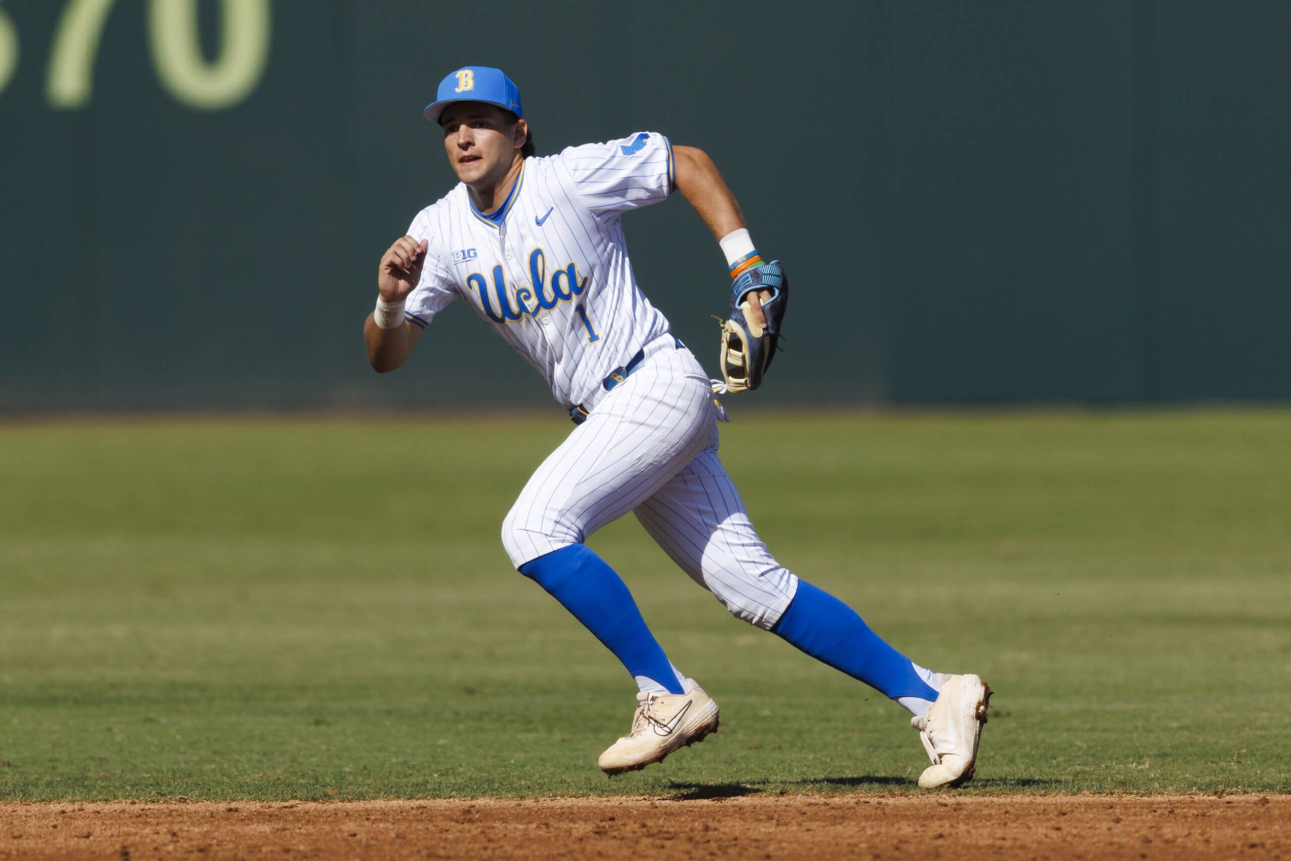 Roch Cholowsky #1 of UCLA Bruins runs during the game against UC Irvine Anteaters at Jackie Robinson Stadium on November 1, 2025 in Los Angeles, California.