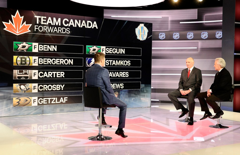 Doug Armstrong and Dave Renney discuss the  announced Team Canada roster for the World Cup of Hockey 2016 with host Daren Millard of Sportsnet on March 2, 2016 at the Sportsnet Studio in Toronto, Ontario, Canada. 