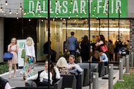 Patrons arrive for the Dallas Art Fair at the Fashion Industry Gallery in Downtown Dallas,...