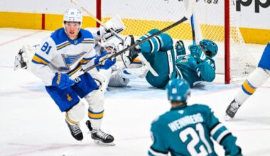 Sharks Give Away Point to Reeling Blues, Lose 3-2 in OT