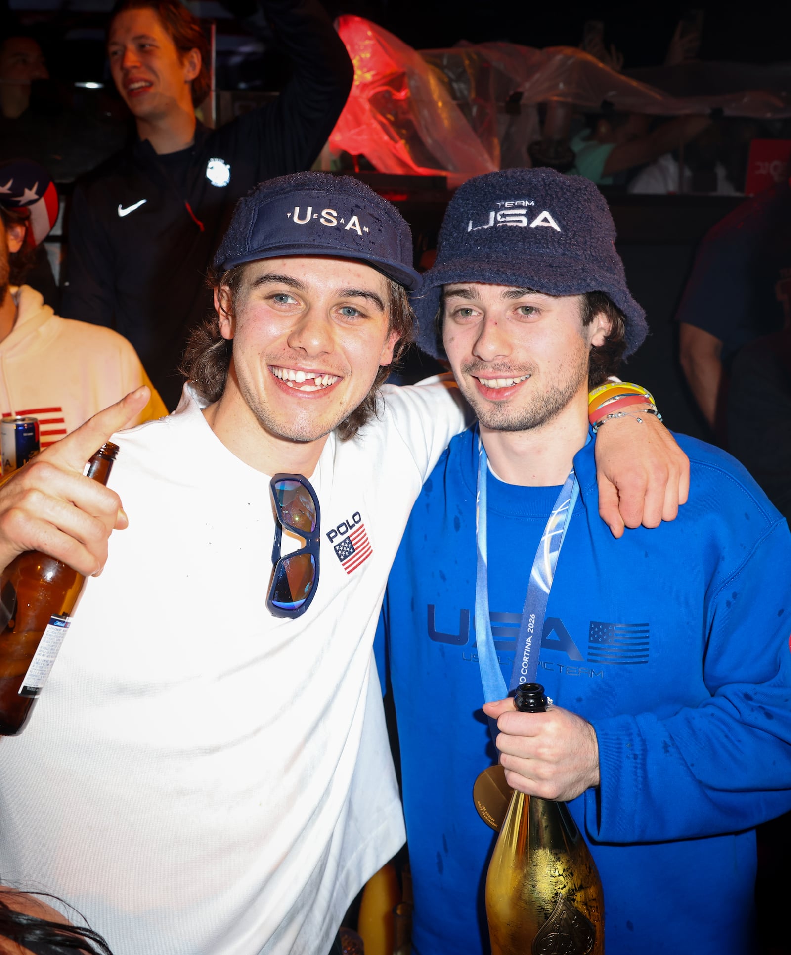 Jack Hughes and Quinn Hughes at the celebration of the USA Men's Hockey Team's Olympic Gold at E11EVEN Miami on February 23, 2026 in Miami, Florida.