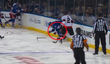 JT Miller in pain after taking a shot