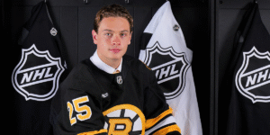 James Hagens of the Boston Bruins