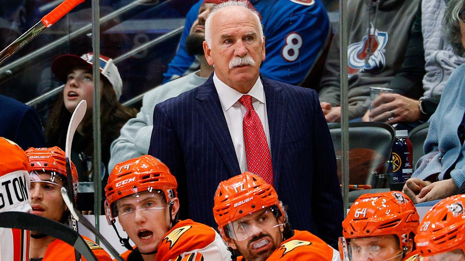Anaheim Ducks head coach Joel Quenneville looks on in the third period against the Colorado Avalanche at Ball Arena.