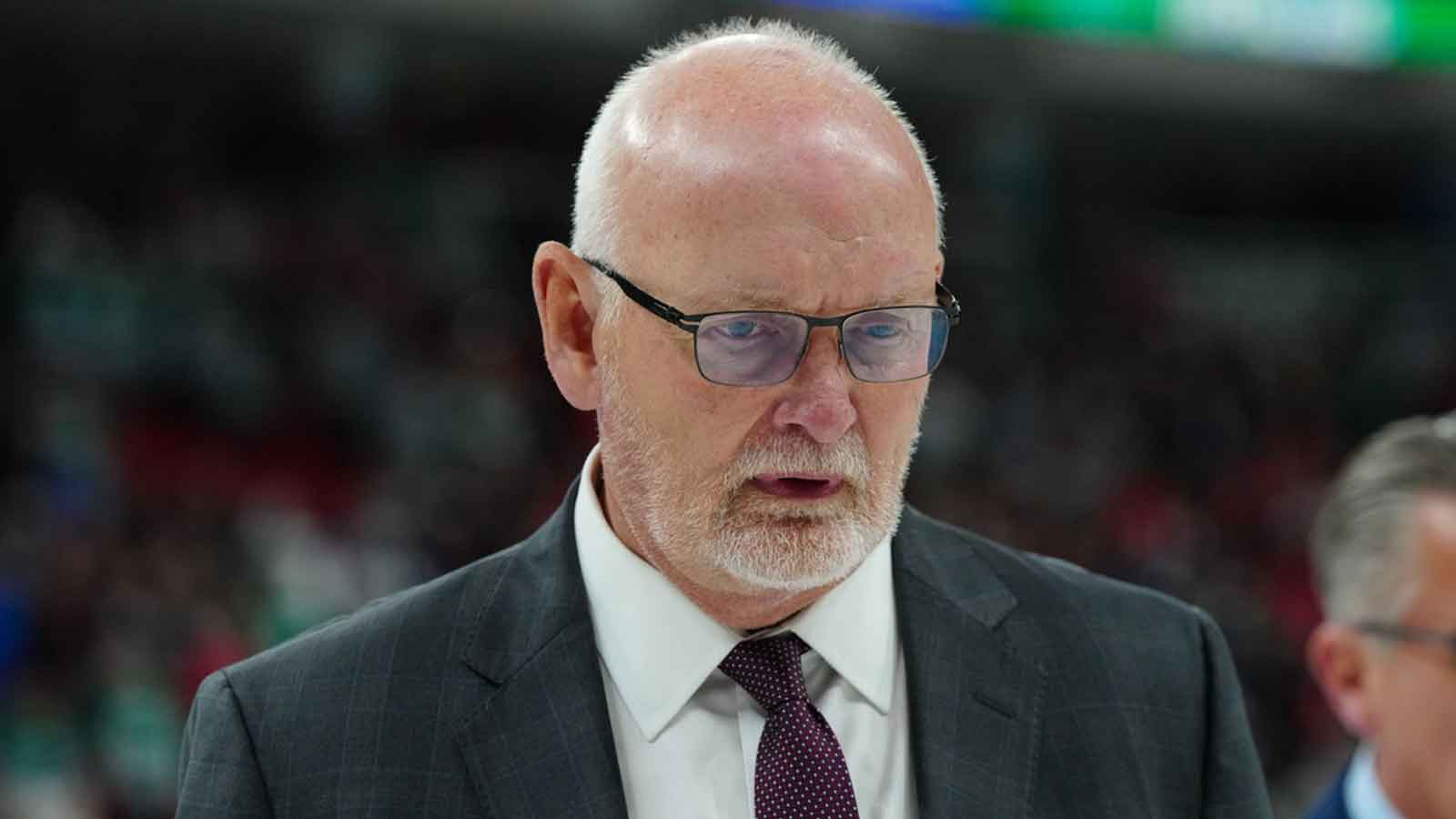 Buffalo Sabres head coach Lindy Ruff comes off the ice after their loss to the Carolina Hurricanes at Lenovo Center. 