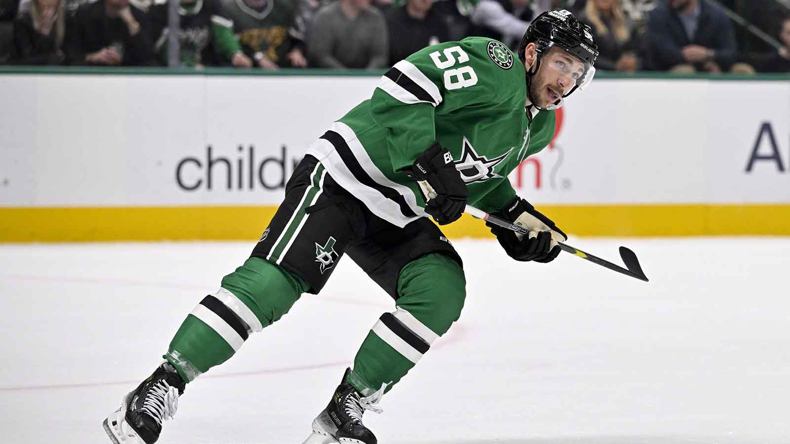Dallas Stars left wing Michael Bunting (58) skates against the Vegas Golden Knights during the second period at the American Airlines Center.