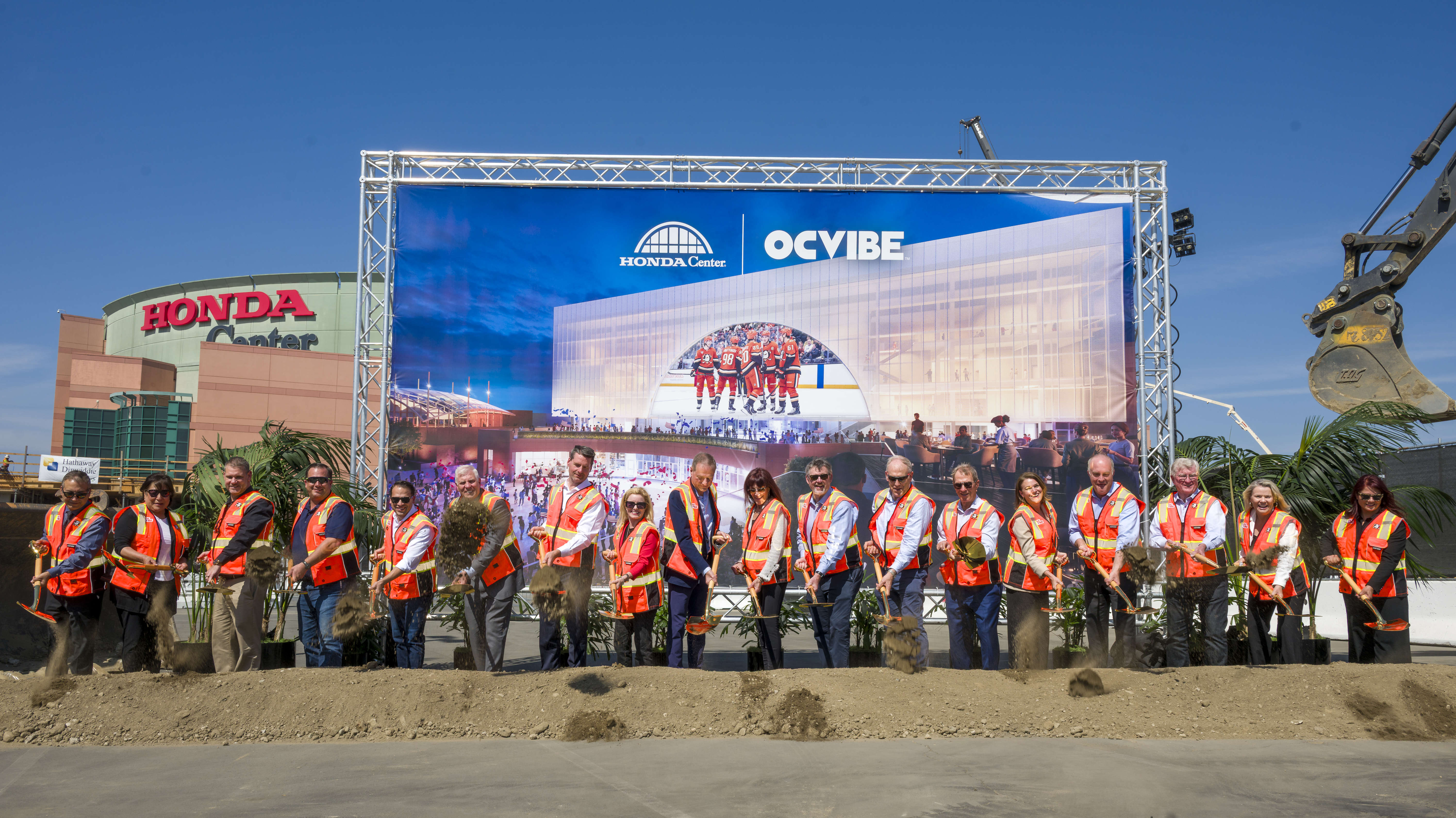 People representing OCVIBE, the City of Anaheim, and other VIPs...