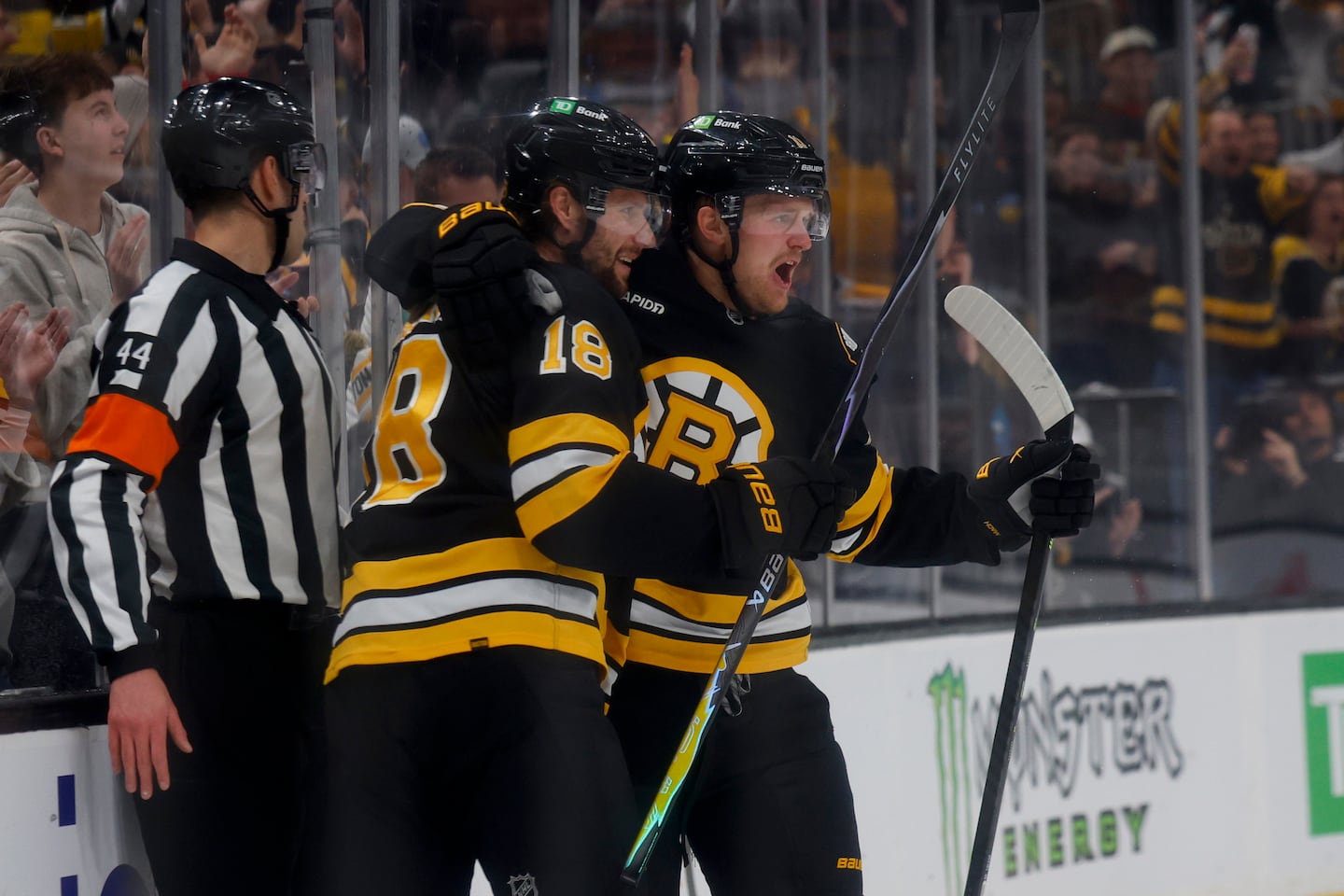 Pavel Zacha (18) and Casey Mittelstadt (right) have teamed with Viktor Arvidsson to form one of the most underrated, potent lines in the NHL since the Olympic break. 