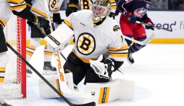 Bruins goalie Jeremy Swayman allowed three first-period goals to the Blue Jackets on Sunday, then shut the door.
