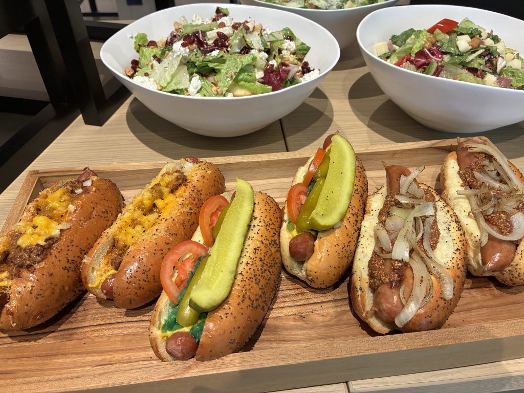An assortment of sausages and dogs at Rocky’s Table & Tap, inside the Blackhawks Ice Center, 1801 W. Jackson Blvd. — all made in-house by One Off Hospitality.
