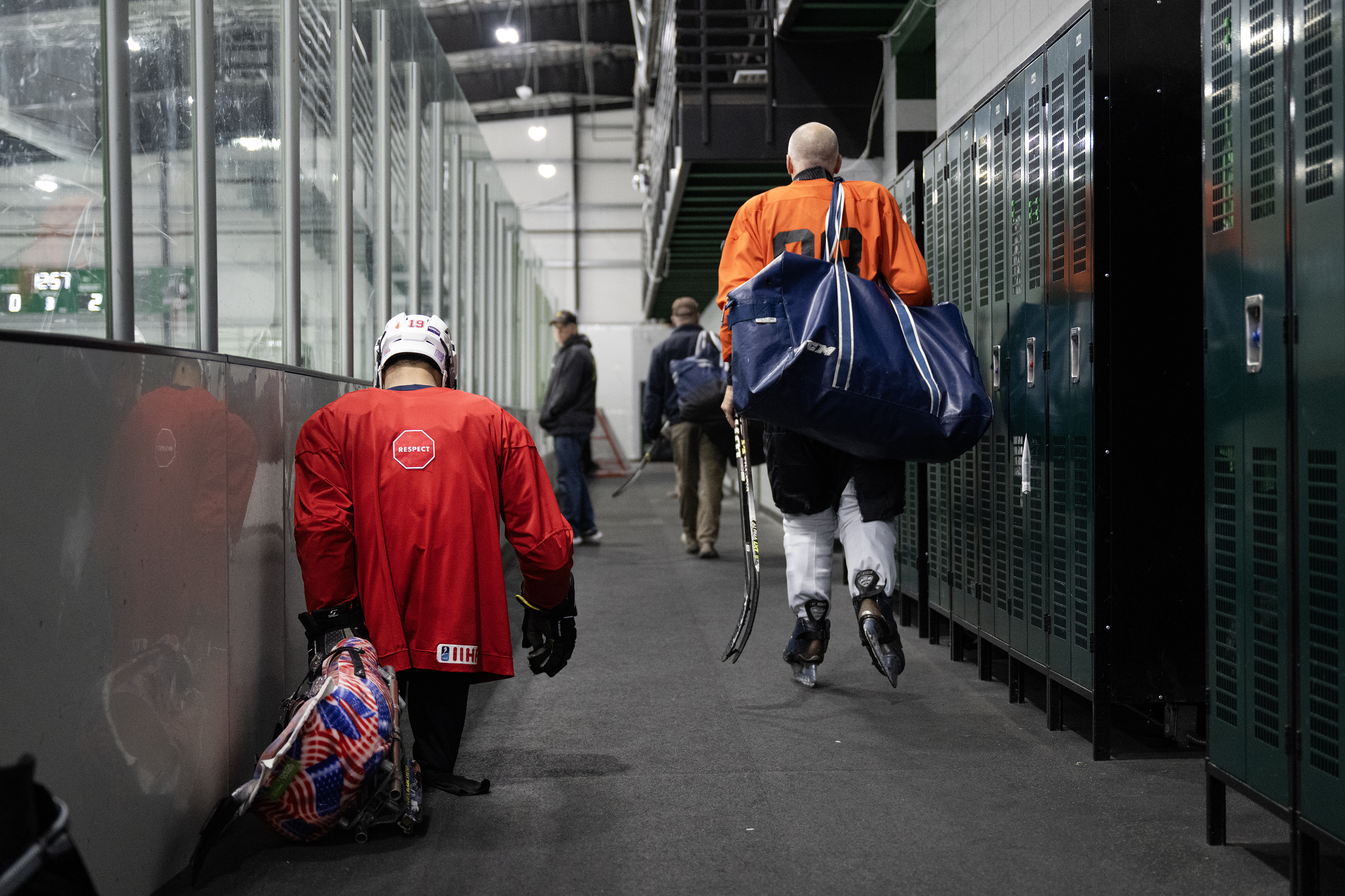 Forward Malik Jones (19) heads to a Team USA Sled Hockey practice on Thursday, Feb. 5, 2026, at a Blue Sport Stable ice rink in Superior. (Photo by Timothy Hurst/The Denver Post)