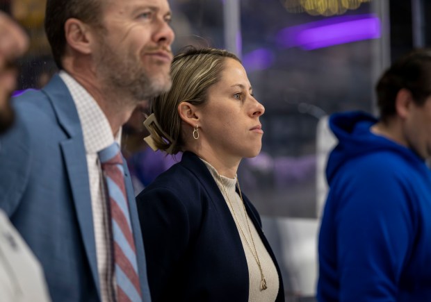 Kim Weiss, center, was named a full-time assistant coach in Jan. for the Colorado Eagles. (Photo Courtesy of Colorado Eagles)