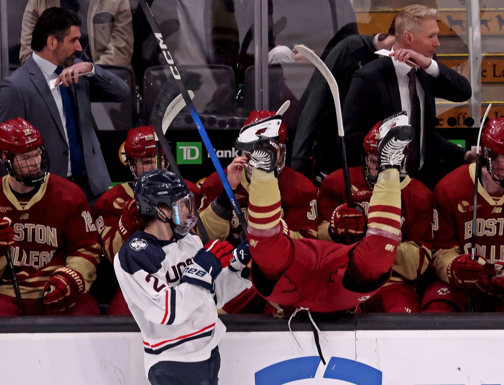 UConn ousts BC , 4-3, in overtime in Hockey East semifinal