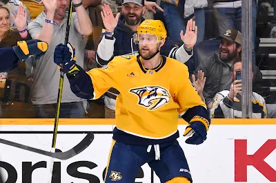 Nashville Predators forward Steven Stamkos celebrates goal during 2026 game.
