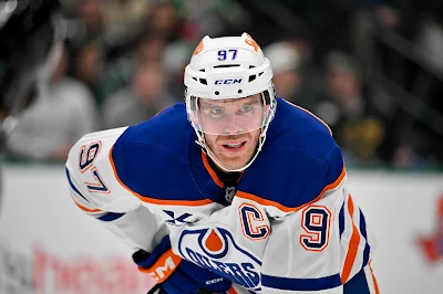 Edmonton Oilers superstar Connor McDavid waits for a face off