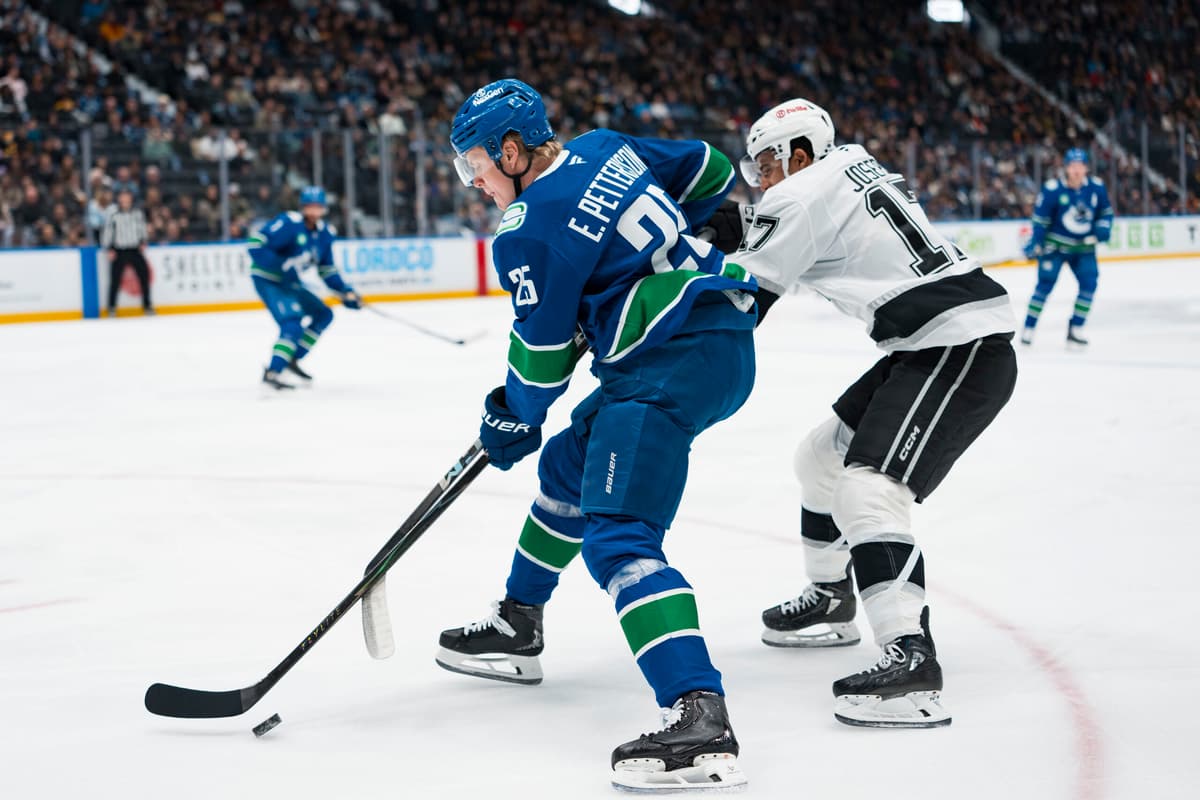 Elias Pettersson (D) leads Canucks in CF% and xGF% in blowout loss to Kings