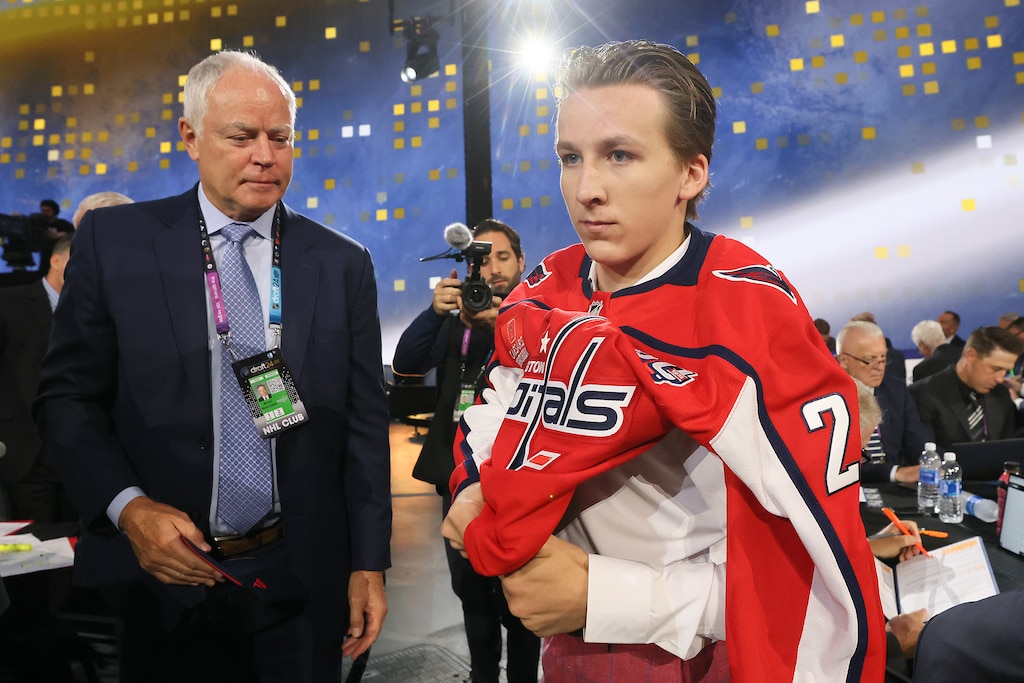 Cole Hutson is selected by the Washington Capitals with the 43rd overall pick during the 2024 Upper Deck NHL Draft at Sphere on June 29, 2024 in Las Vegas, Nevada.