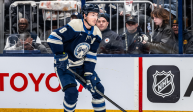 Zach Werenski going up the ice