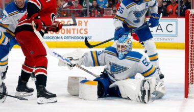 Snuggerud scores 2, Binnington stops 31 shots as Blues beat East-leading Hurricanes 3-1 :: WRAL.com