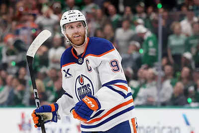 Connor McDavid reacts after Edmonton Oilers acquire Connor Murphy, Jason Dickinson and Colton Dach before NHL trade deadline