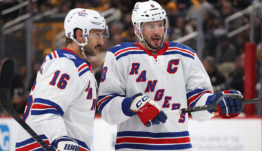 New York Rangers center Vincent Trocheck (16) and center J.T. Miller