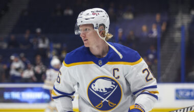 Buffalo Sabres defenseman Rasmus Dahlin (26) before the game at Benchmark International Arena.